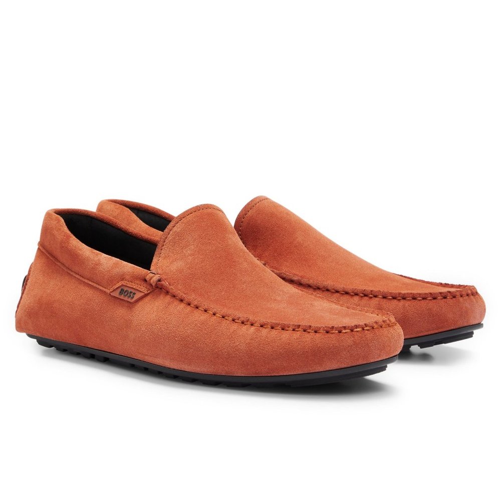Suede moccasins with logo details